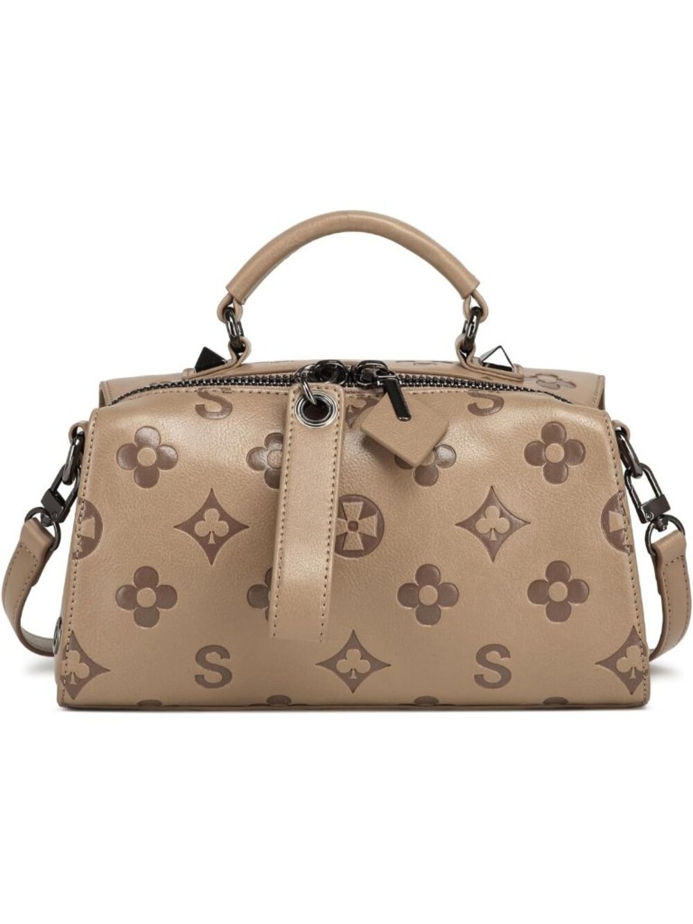 Stylish Small Leather Crossbody Handbag - Embossed Top Handle Tote & Clutch